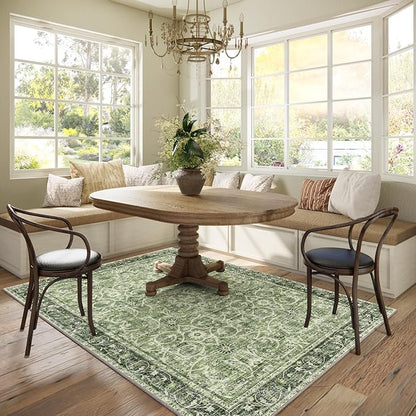 Washable Area Rugs 5'x7' Non-Slip Vintage Boho Distressed Fade Resistant Low Pile Carpet for High-Traffic Living Room, Bedroom & Dining Room