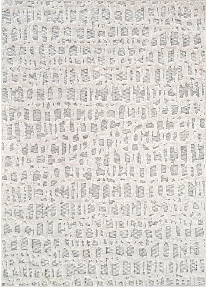 Beverly Rug Micro Loop Area Rug Gray/White 5x7 Abstract Modern Luxury Irregular Grid Durable Soft Indoor Rugs for Living Dining Room Office Stain Resistant Non Shedding Casual Indoor Carpet 5 x 7