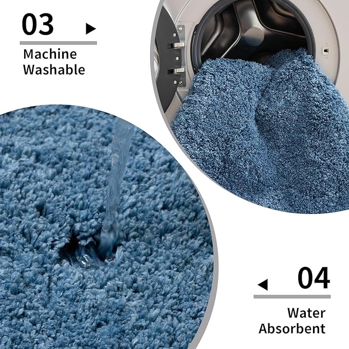 Blue Bathroom Runner Rug 24x59 Non Slip Fluffy Long Bath Mat for Bathroom Floor Washable Plush Luxury Bath Rug for Tub Absorbent Shower Sink Mat Bedside Rug