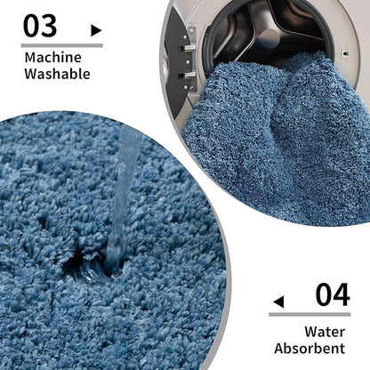 Blue Bathroom Runner Rug 24x70 Non Slip Fluffy Long Bath Mat for Bathroom Floor Washable Plush Luxury Large Bath Rug for Tub Absorbent Runner Rug for Bedside