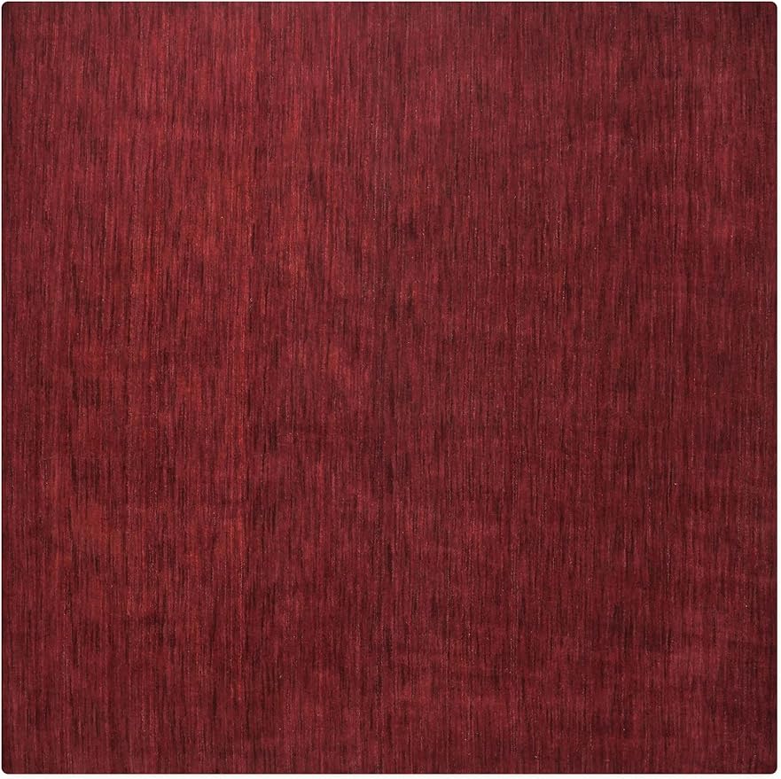 Hand Knotted Loom Wool ECO-Friendly Area Rugs - 6'x6', Square, Dark Red Color, Solid Plain Design, High Pile Handmade Anti Skid Area Rugs for Living Room, Bed Room (L00111)