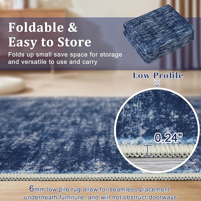 RUGSREAL 3ft Round Solid Area Rug Entryway 3ft Circle Rug Machine Washablr Small Dining Room Throw Rug Modern Contemporary Area Rug for Bedroom Living Room Nursery, 3' x 3' Round Blue