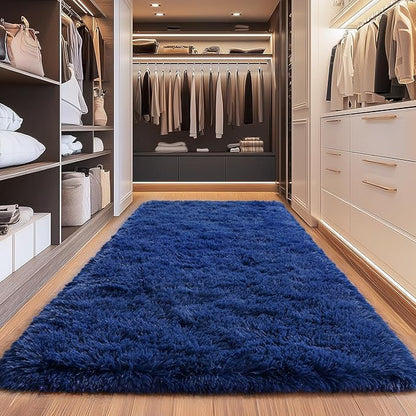 Shag Area Rugs for Living Room, Soft Fuzzy Plush Rugs, Upgrade Anti-Skid Modern Furry Rugs Fluffy Carpets for Kids Room Nursery Home Decor Dark Blue, 2x6Feet
