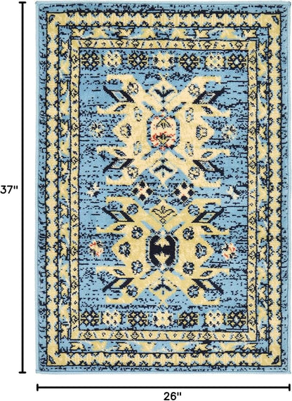 Unique Loom Taftan Collection Border Geometric Tribal Inspired Design Area Rug, 2 ft 2 in x 3 ft, Light Blue/Gold