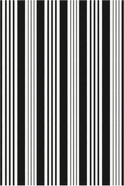 KOZYFLY Black and White Striped Outdoor Rug 4x6 Ft Area Rug Washable Indoor Outdoor Rug Hand Woven Cotton Door Mat Outdoor Carpet for Front Door Entryway Patio Porch Living Room