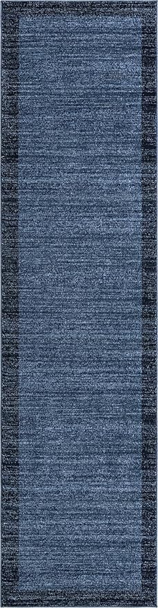 Rugs.com Angelica Collection Rug – 10 Ft Runner Navy Blue Medium Rug Perfect for Hallways, Entryways