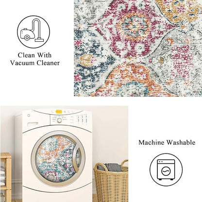 Lahome Moroccan Trellis Hallway Runner Rug, 2x6 Kitchen Runner Rugs Non Skid Washable, Vintage Laundry Room Rug Ultra-Thin Long Carpet for Bathroom Bedroom Entryway, Aqua/Multi