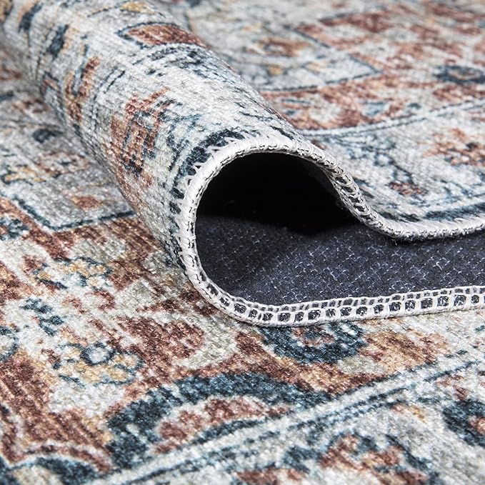 Bloom Rugs Caria Washable Non-Slip 5x7 Rug - Terracotta/Teal Traditional Area Rug for Living Room, Bedroom, Dining Room, and Kitchen - Exact Size: 5' x 7'