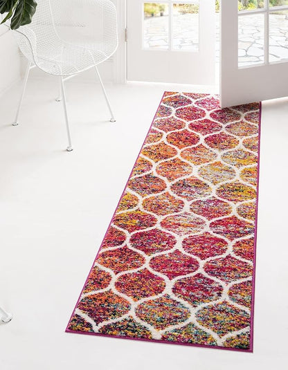 Rugs.com Lattice Frieze Collection Rug – 2' x 13' Runner Multi Medium Rug Perfect for Living Rooms, Large Dining Rooms, Open Floorplans