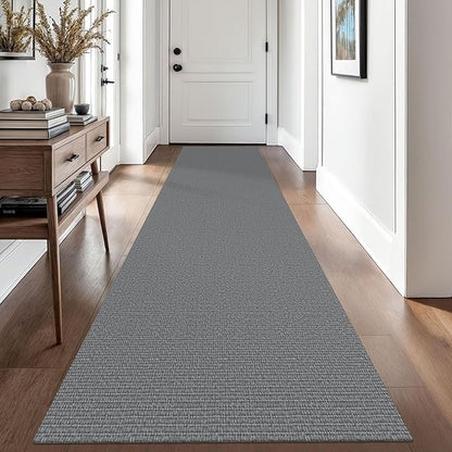EARTHALL Washable Runner Rug 2.6x10 Ft Non Slip Runners for Hallways Cotton Rubber Backed Kitchen Runner Braided Indoor Floor Carpet Runners for Entryway, Hallway, Kitchen, Bedroom, Charcoal Gray