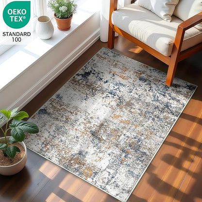 2x3 Machine Washable Area Rug for Entryway, Multicolor Modern Vintage Abstract Rug Non-Slip Low Pile Soft Faux Wool Small Carpet, Kids and Pets Friendly for Bedroom Kitchen Hallway Home Decor Rug