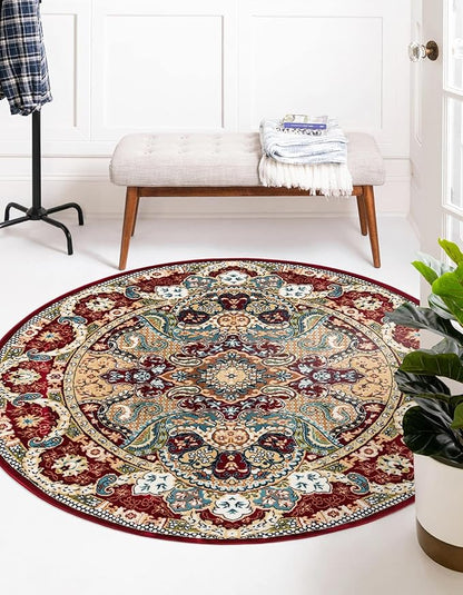Unique Loom Narenj Collection Area Rug - Glasgow (5' 3" Round Burgundy/Blue)