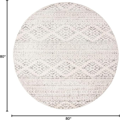 SAFAVIEH Tulum Collection Area Rug - 6'7" Round, Ivory & Grey, Moroccan Boho Tribal Design, Non-Shedding & Easy to Clean, Ideal for Living Room, Bedroom, Dining Space (TUL272A)