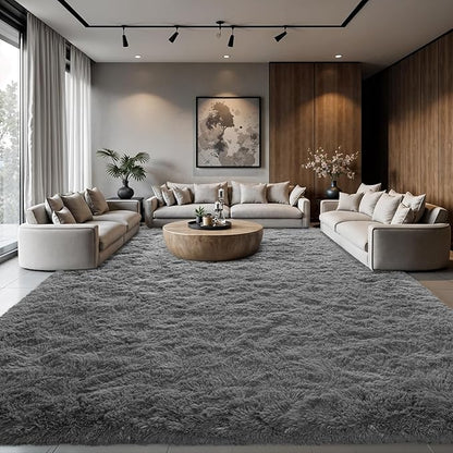 Zentavio Area Rugs for Living Room Grey Rugs for Bedroom Large Big 9x12 Carpet Fluffy Furry Soft Shag Aesthetic Plush High Pile Gray Rug for Nursery Kids Room Dorm