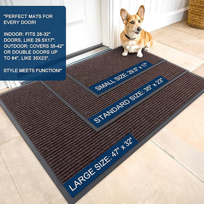 OLANLY Front Door Mat Indoor Outdoor Entrance, Waterproof Heavy Duty Doormat, Fade Resistant, Low Profile, Easy Clean Patio Porch Welcome Floor Mats for Entry, 47x17, Tan