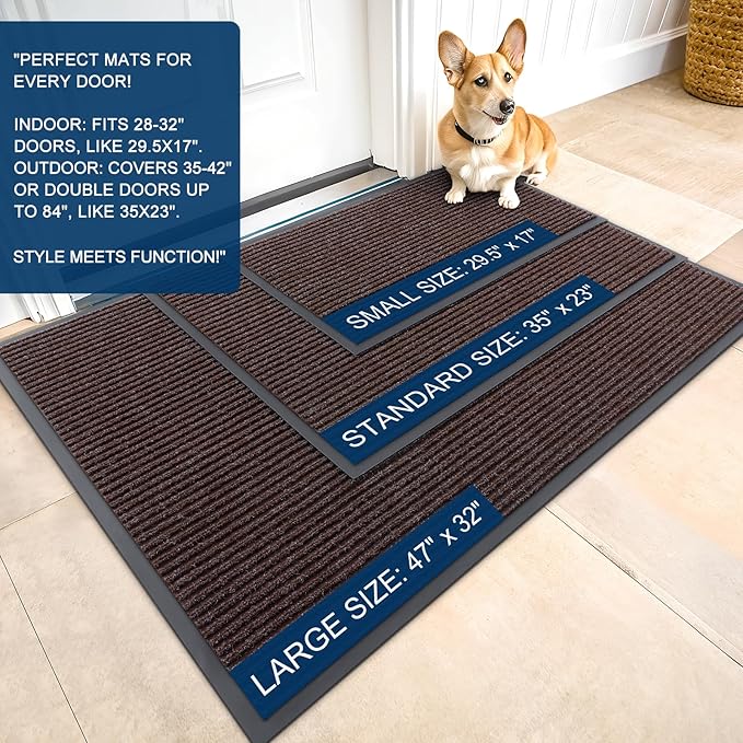 OLANLY Front Door Mat Indoor Outdoor Entrance, Waterproof Heavy Duty Doormat, Fade Resistant, Low Profile, Easy Clean Patio Porch Welcome Floor Mats for Entry, 35x23, Tan