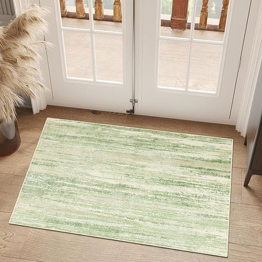 MUJOO Small Rug Washable,2x3 Area Rugs for Entryway Entry Entrance Bedroom Bathroom,Modern Abstract Low Pile Throw Rug,Front Door Mat Non Slip Accent Neutral Carpet Indoor Green