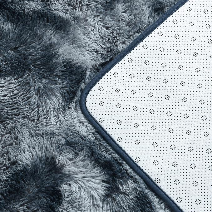 Large Shag Area Rugs 5 x 8, Tie-Dyed Plush Fuzzy Rugs for Living Room, Ultra Soft Fluffy Furry Rug for Bedroom, Indoor Carpet Nursery Rugs for Kids Room Home Decor, Blue and Grey