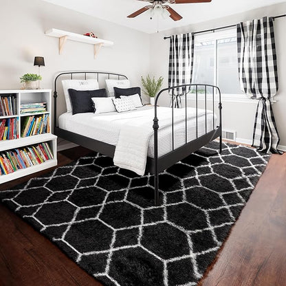 ONASAR 6x9 Area Rugs for Living Room Bedroom, Washable Large Fluffy Black and White Throw Rug, Geometric Soft Plush Shaggy Floor Carpet for Nursery Kids Girls Boys Teen Dorm Home Decor Aesthetic