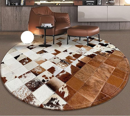 Handmade Pure Cowhide Round Leather Rug for Living Room Bedroom Rug (6X6)