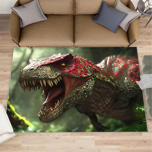Dinosaurs Rugs for Bedroom - 4x5 Area Rug - 3D Dinosaurs Rugs for Living Room, Forest Animals Rug, Non-Slip Washable Home Decor Carpet