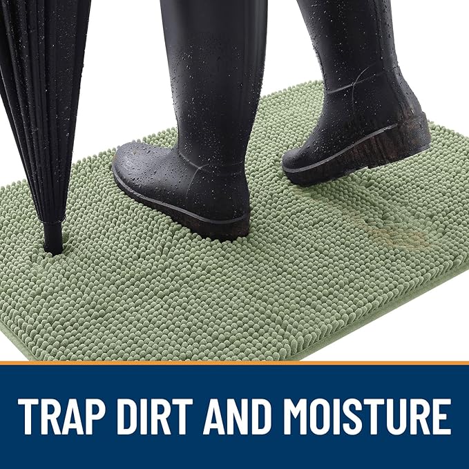 OLANLY Dog Door Mat for Muddy Paws 59x32, Absorbs Moisture and Dirt, Absorbent Non-Slip Washable Doormat, Quick Dry Chenille Mud Mat for Dogs, Entry Indoor Entryway Carpet for Inside Floor, Sage Green