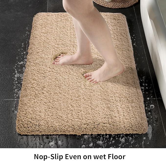 Beige Bathroom Runner Rug 24x70 Non Slip Fluffy Long Bath Mat for Bathroom Floor Washable Plush Luxury Large Bath Rug for Tub Absorbent Runner Rug for Bedside