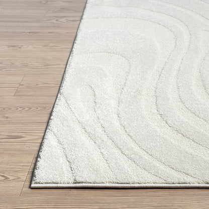 Abani Cozy Cream Area Rug for Living Room, Bedroom - Swirl Waves Pattern - 6' x 9' - Durable & Easy to Clean