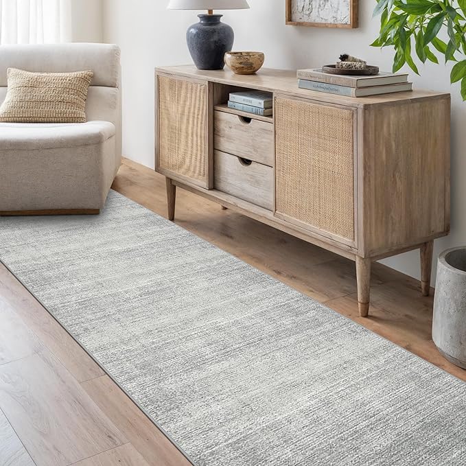 Art&Tuft Non-Slip Runner Rug - 2.5x12 Runner Rug Washable Low-Pile Rugs Runners, Soft Distressed Carpet Runner for Bedroom Bathroom Kitchen Laundry Living Room, Grey