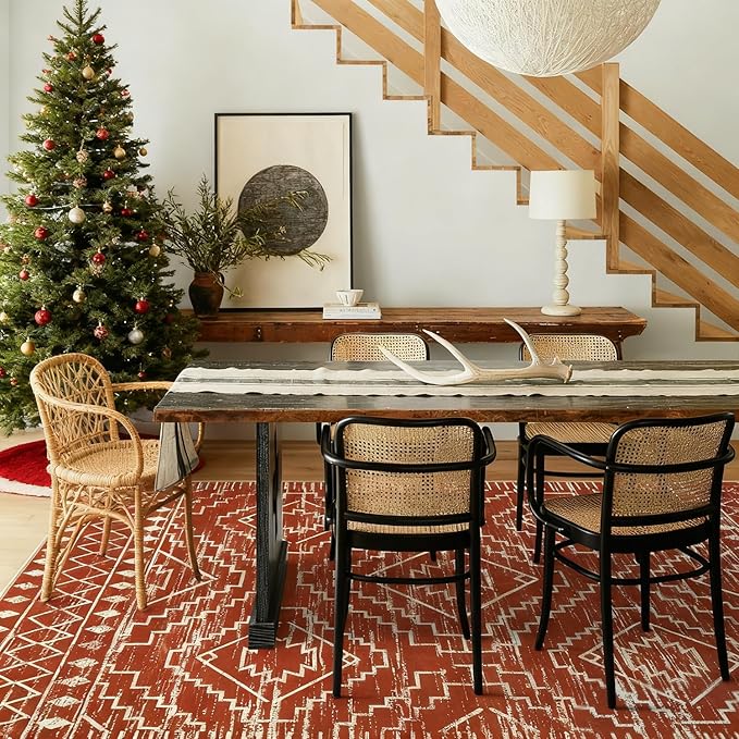 Wonnitar Moroccan 2'6"x8' Hallway Runner Rug, Washable Long Farmhouse Laundry Room Rug Runner, Non-Skid Boho Tribal Geometric Floor Carpet Runners for Kitchen Entrance Bathroom (Brown,2'6"x8')