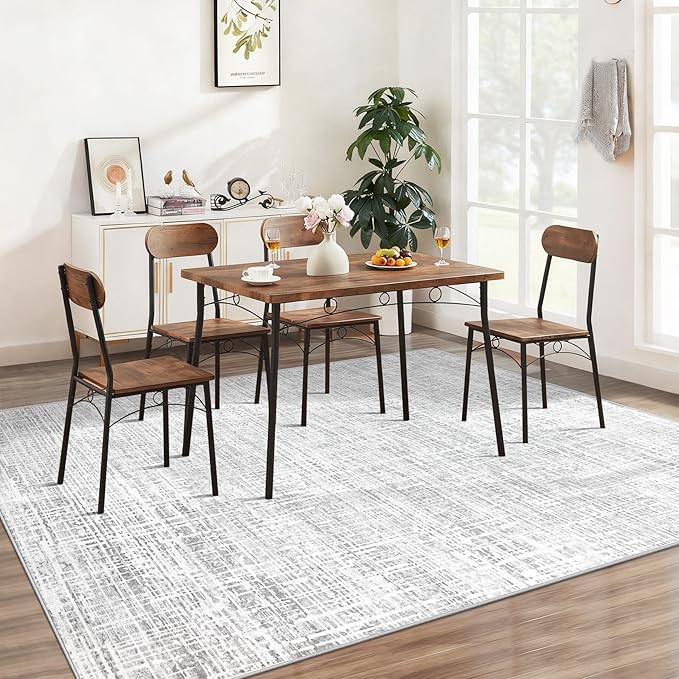 5x7 Area Rugs for Living Room, Washable Large Area Rug Neutral Modern Abstract Bedroom Rug Soft Non Slip Low Pile Stain Resistant Indoor Carpet for Nursery Kids Dining Room Office(Grey, 5'x7')