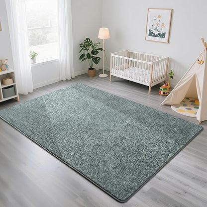 HQAYW 4x6 Area Rugs for Living Room Bedroom, Modern Thickened Memory Foam Soft Rug, Indoor Low Pile Minimalist Washable Non Slip Carpets for Kids Girls Boys Nursery Dorm Home Decor, Grey Green