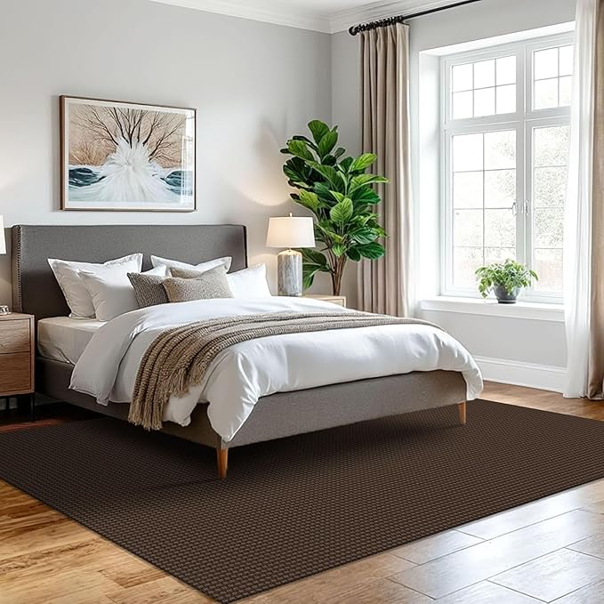 IOHOUZE Washable Area Rug 5x7 Non Slip Rubber Backed Rugs for Living Room, Dining Room Rugs Bedroom Rug, Woven Indoor Floor Carpet for Living Room Nursery Office, Brown