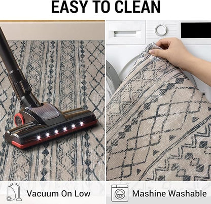 KUTA Boho Kitchen Runner 2x5 Brown Black Moroccan Washable Rug Non-Slip Vintage Hallway Runners Ultra Soft Distressed Geometric Floor Carpet for Bedroom Laundry Living Room