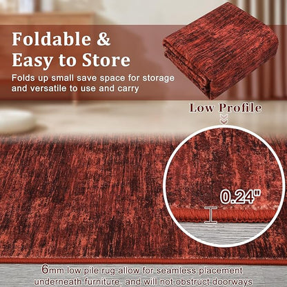 RUGSREAL Modern Runner Rug 2.5x8 Stain Resistant Washable Kitchen Runner Carpet with Rubber Backing Low Pile Contemporary Solid Color Entryway Mat Ultra Soft Rug for Living Room Bedroom, Red