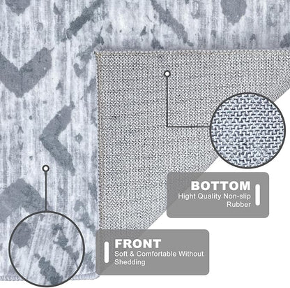KILOCOCO Hallway Runner Rug 2.6'x10' Washable Printed Moroccan Runner Rugs Non Slip Entryway Rugs Soft Indoor Long Floor Rug for Bedroom Kitchen Living Room Geometric Boho Carpet Runners, Grey White