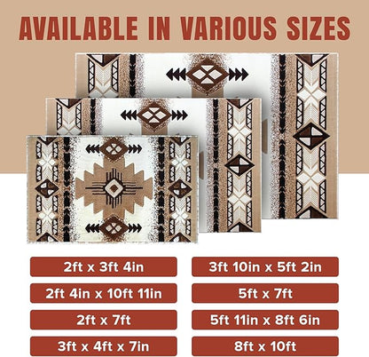 YHSF South West Native American Area Rug C318 - Easy Clean, Thick, Soft, Durable Native Tribal American Indian Inspired Rug for Bedroom/Living Room and More - Ivory, 5 ft 11 in x 8 ft 6 in