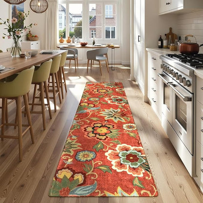 Lahome Floral Hallway Runners - 2x8 Runner Rug Non-Slip Lightweight Kitchen Non-Skid Washable Throw Entryway Rugs Indoor, Paisley Print Christmas Carpet for Bathroom Bedroom