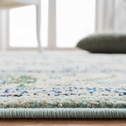 SAFAVIEH Monaco Collection Area Rug - 6'7" Square, Light Blue & Ivory, Boho Chic Medallion Distressed Design, Non-Shedding & Easy Care, Ideal for High Traffic Areas in Living Room, Bedroom (MNC243K)