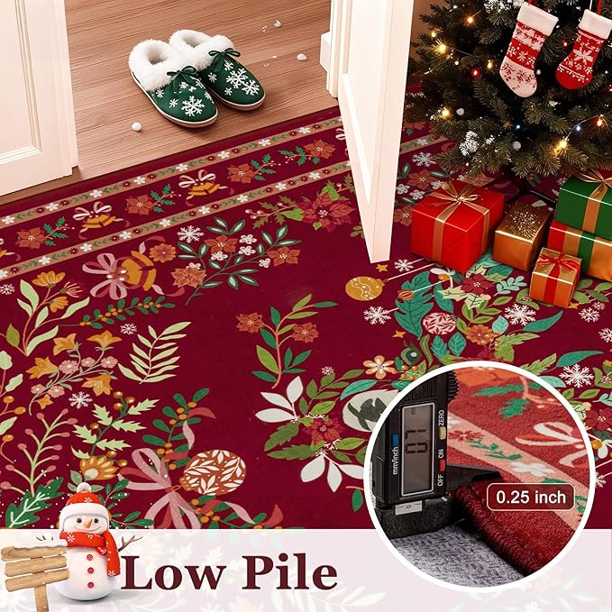 9x12 Area Rugs Living Room Rug: Christmas Washable Rug Floral Soft Carpet Indoor Floor Non-Slip Boho Stain Resistant Large Carpets for Bedroom Kids Nursery Dining Room Farmhouse Home Office Red