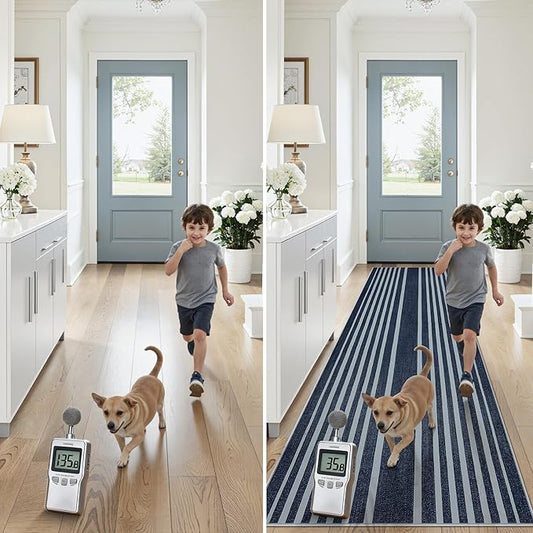 Beeiva Striped Blue Runners for Hallways, 2.5x8 Washable Bathroom Runner with Rubber Backed, Non Slip Soft Low Pile Indoor Floor Carpet for Kitchen Bedroom Porch High Traffic Areas