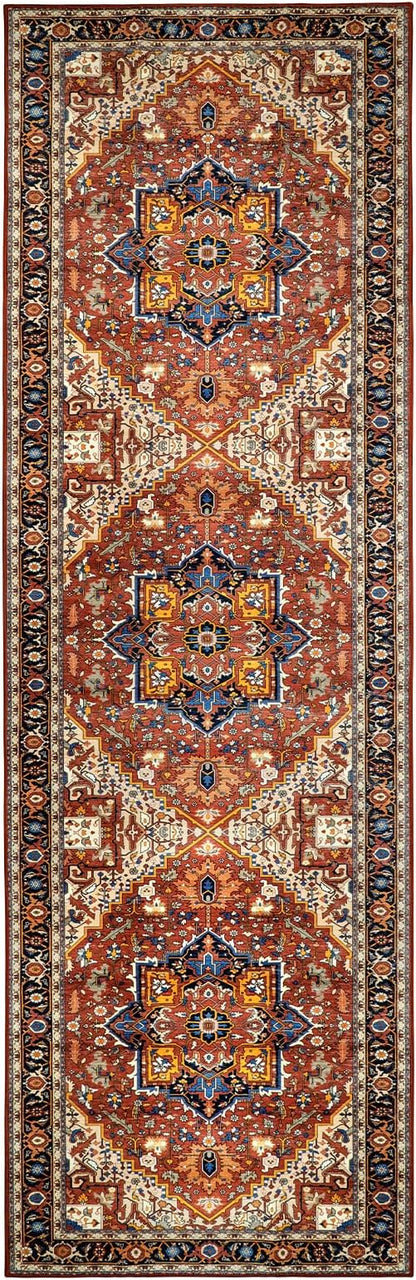Moynesa Ultra-Thin Washable Runner Rug - 2'6"x8 Non-Slip Kitchen Runner, Non-Shedding Stain Resistance Low Pile Bedroom Mat Indoor Accent Carpet Runner for Bathroom Hallway, Brown/Multi