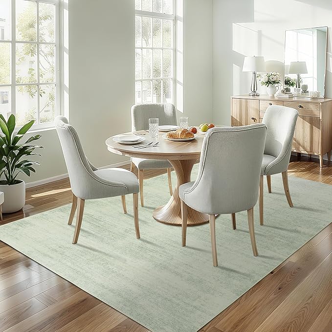 Sage Green 9x12 Area Rug Living Room Minimalist Modern Abstract Style Extra Large Rugs for Office Dining Room Table Light Green Low Pile Floor Covering Carpet with Non Slip Washable
