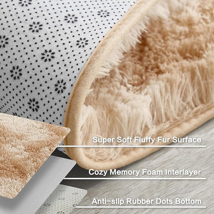 Andency 6x9 Area Rugs, Large Shag Fluffy Soft Shaggy Rugs for Living Room Bedroom, Non-Slip Tie-Dyed Beige Thick Plush Carpet for Kids Girls and Boys, Dorm Nursery Home Decor Aesthetic