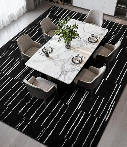 YIHOUSE 5x7 Abstract Line Area Rug, Modern Washable Stain Resistant Rugs Non Slip, Soft Indoor Floor Carpet for Living Room, Bedroom,Dining Room, Black and White