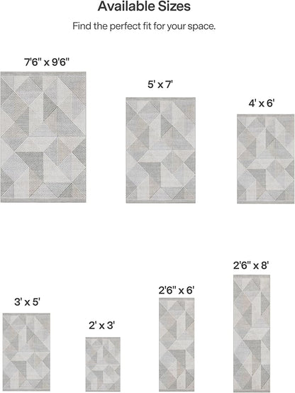 ReaLife Rugs Machine Washable Area Rug - Living Room Bedroom Bathroom Kitchen Entryway Office - Padded Crease Free Stain Resistant Premium - Modern Geometric Contemporary- Miles- Beige - 2'x 3'