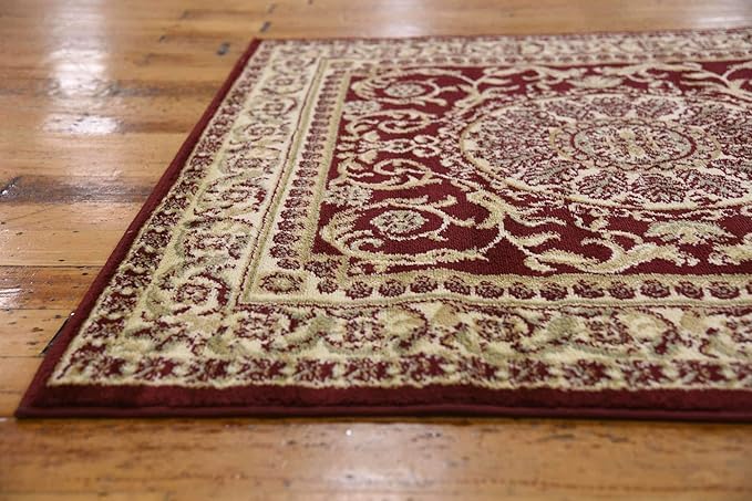 Unique Loom Versailles Collection Traditional Classic Medallion Floral Motif Area Rug (4' 0 x 4' 0 Square, Burgundy/ Ivory)