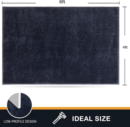 PURRUGS Easy Care Area Rug 4ft x 6ft, Non-Slip Machine Washable Entryway Rug, Dog Door Mat, Stain Resistant Accent Rug for Hallway, Living Room, Bedroom and Mudroom, Navy Blue