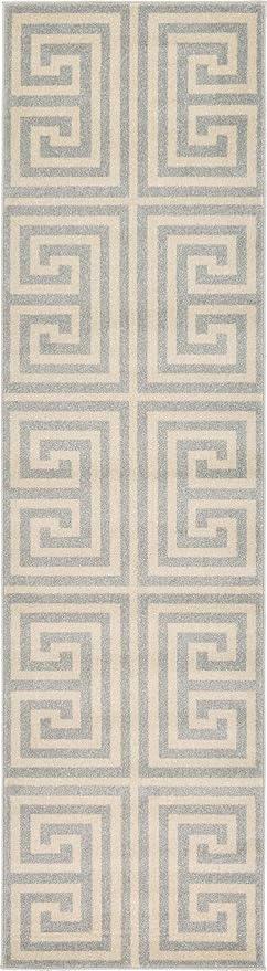 Unique Loom Athens Collection Classic Geometric Modern Border Design Area Rug (2' 7 x 10' 0 Runner, Gray/ Beige)