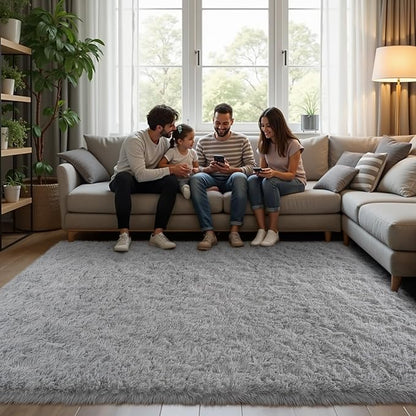 Zentavio Area Rugs for Living Room Large Rugs for Bedroom 6x9 Carpet Fluffy Furry Soft Shag Aesthetic Plush High Pile Gray Throw Rug for Nursery Kids Room Dorm Light Grey